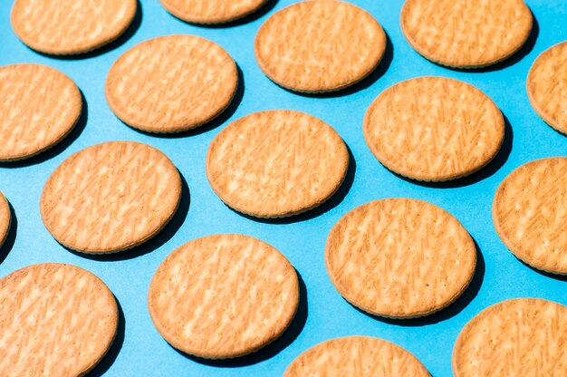 Round biscuits on a blue background