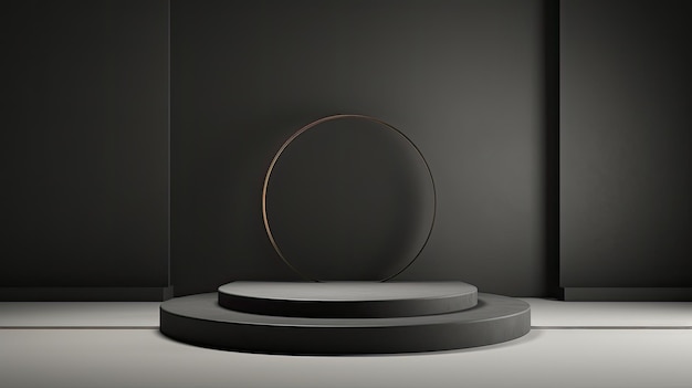 a round black podium with a round circle on the top.