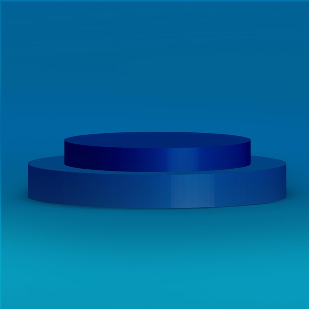 Round blue pedestal podium blue background,