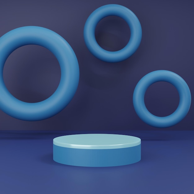 Round blue podium product display 3D rendering