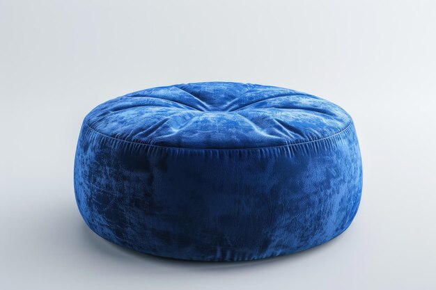 round blue stool pouf in white studio