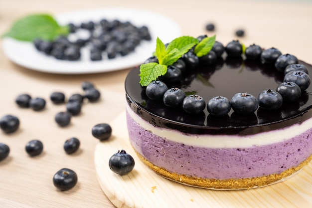 Round blueberry vegan cheesecake