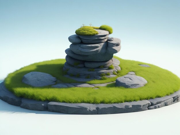 Photo round bluish stone podium on rock platform 3d illustration