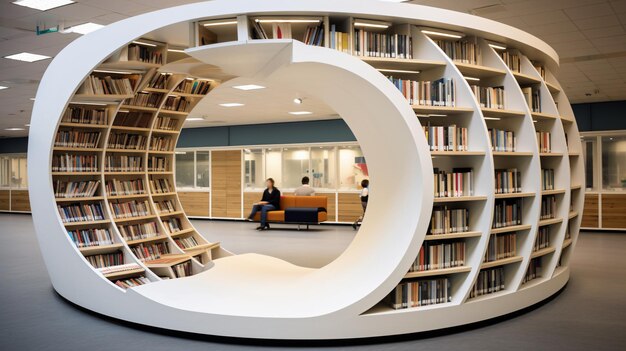 Photo round bookshelf in public library