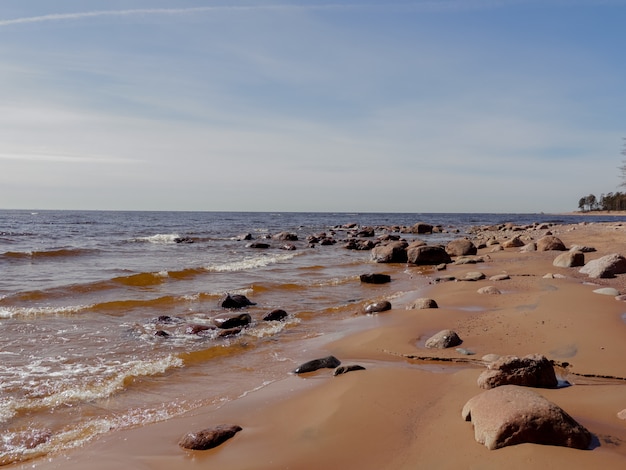 Round boulders on the shores of the Gulf of Finland.