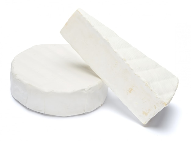 Round brie or camambert cheese on a white space