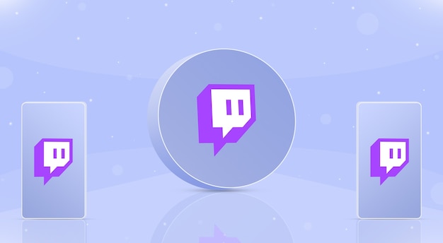 Round button twitch icon with two phones with twitch logo on screens 3d