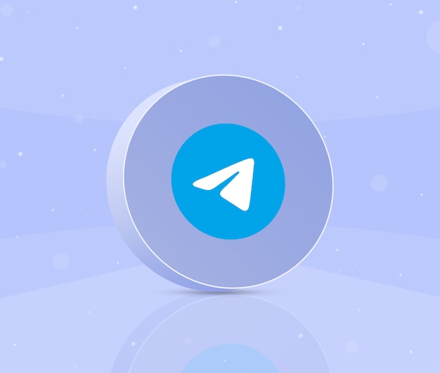 Round button with telegram logo icon 3d