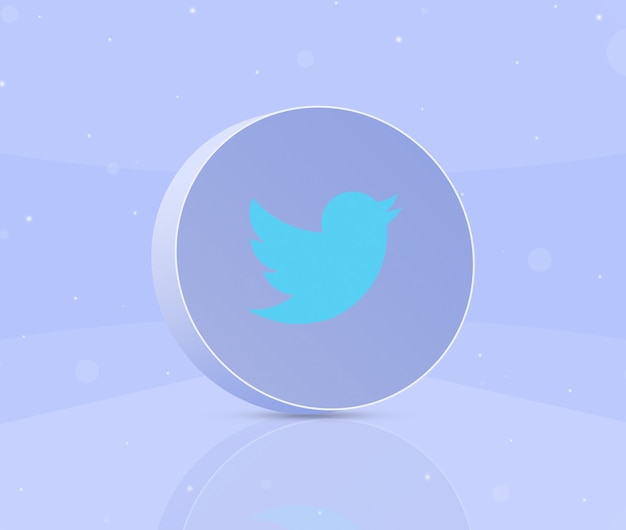 Round button with twitter logo icon 3d