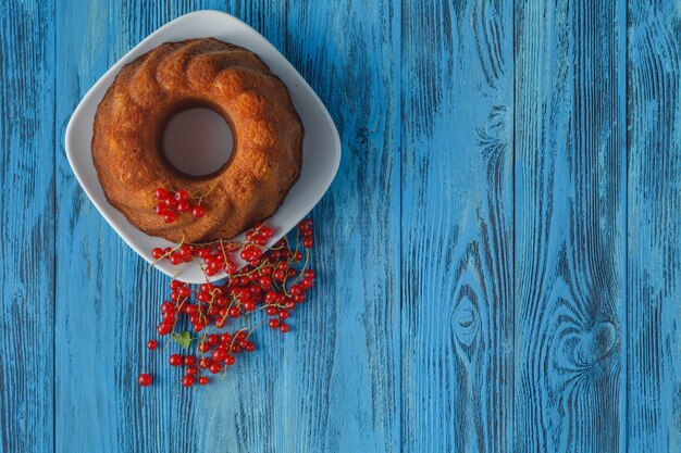 Round cake on table