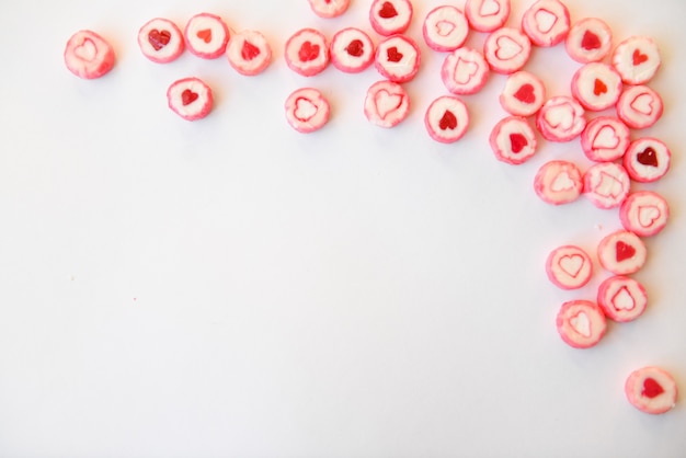Round candies with hearts