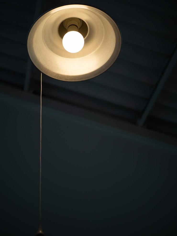 Round ceiling lamp in the dark