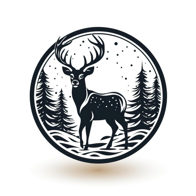 Round Christmas reindeers sign icon flat white background