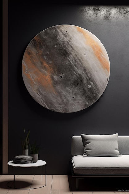 a round circle with a large moon on the wall.