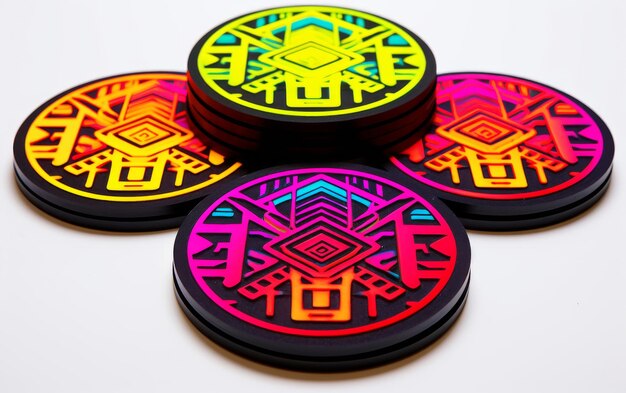 Photo round coasters with different colored designs