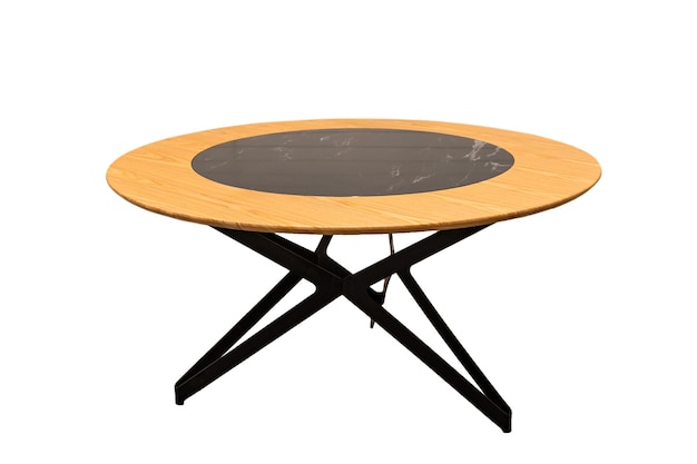 Round coffee table with iron legs on white background Isolated