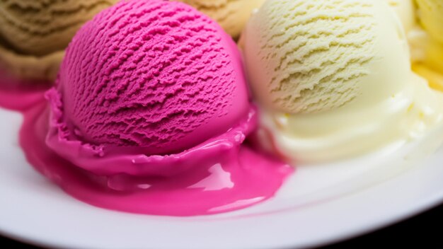 접시 에 둥글고 다채로운 아이스크림