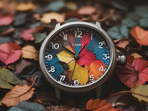 round colorful Timex analog clock near leaves