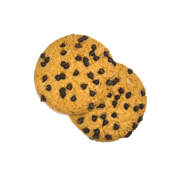 Round cookie with chocolate isolated over the white background