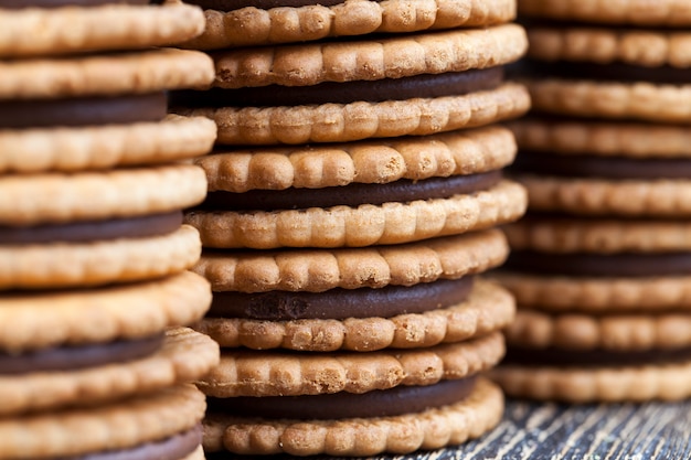 Round cookies with chocolate filling