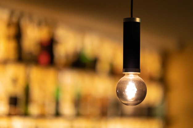 Round decorative hanging lamp at the bar