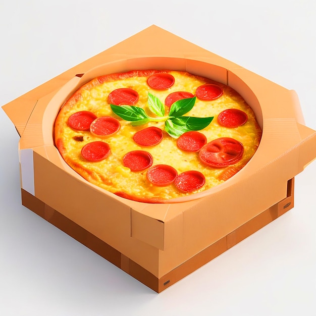 Round delicious pizza with melting cheese placed in a nice pizza box image