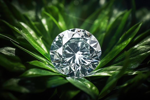 Round diamond on leaf background