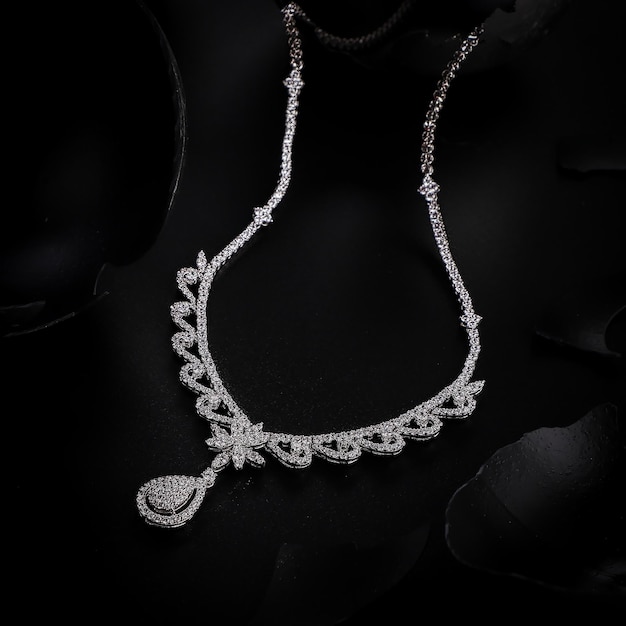 Round diamonds necklace on background black