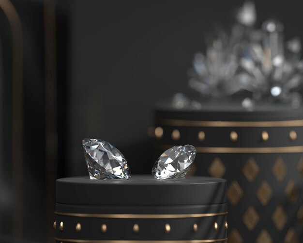 Photo round diamonds placed on black background soft focus 3d rendering