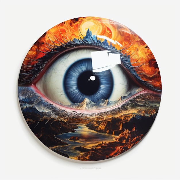 Photo a round disc with a picture of an eye that says eye on ita round disc with a picture of an eye