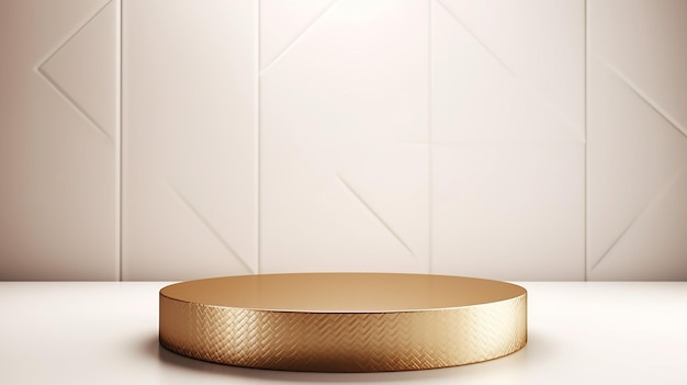 round empty shiny bronze gold podium table in sunlight