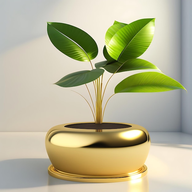 Round empty shiny gold podium table green bamboo palm tree in beautiful sunlight leaf shadow on wh