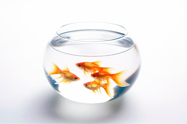 Photo round fish tank with goldfish