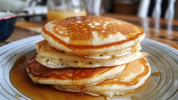 Round fluffy pancakes on a lazy Sunday morning