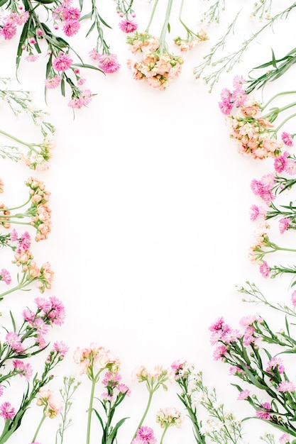 Round frame of colorful wildflowers design