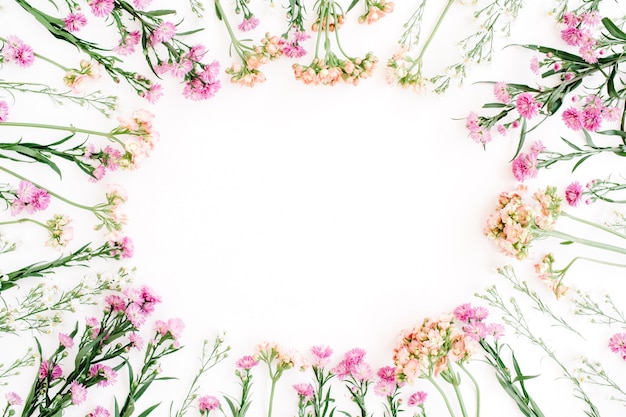 Round frame of colorful wildflowers design