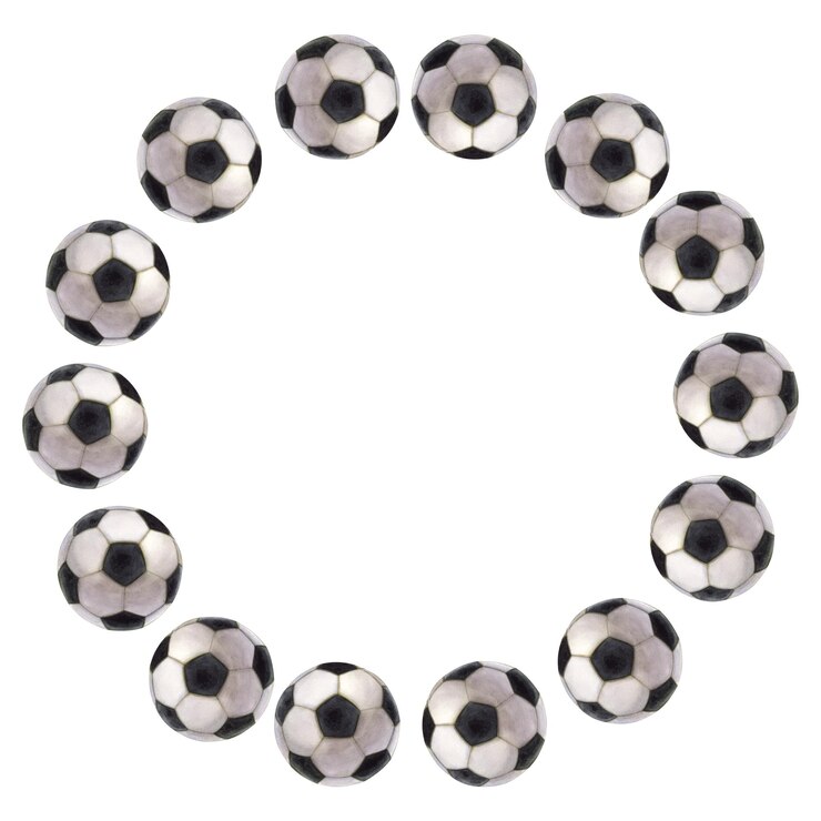 Photo 丸いフレームのサッカーボール 黒と白のサッカーボール 手描きの水彩画画
