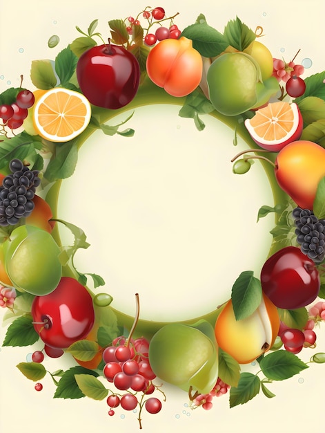 A round frame of fruits with a blank space for your text.