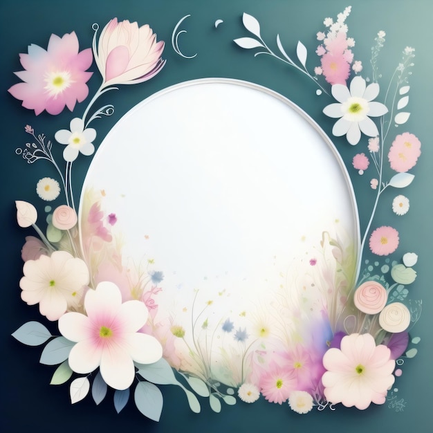 A round frame with a floral border and a white circle in the middle.