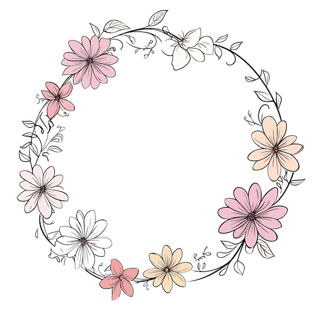 Photo a round frame with flowers and leaves on it