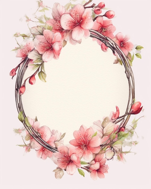 A round frame with flowers and leaves for the text.