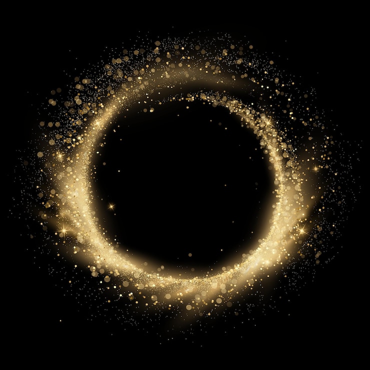 Photo round frame with golden glitter on dark transparent background vector illustration