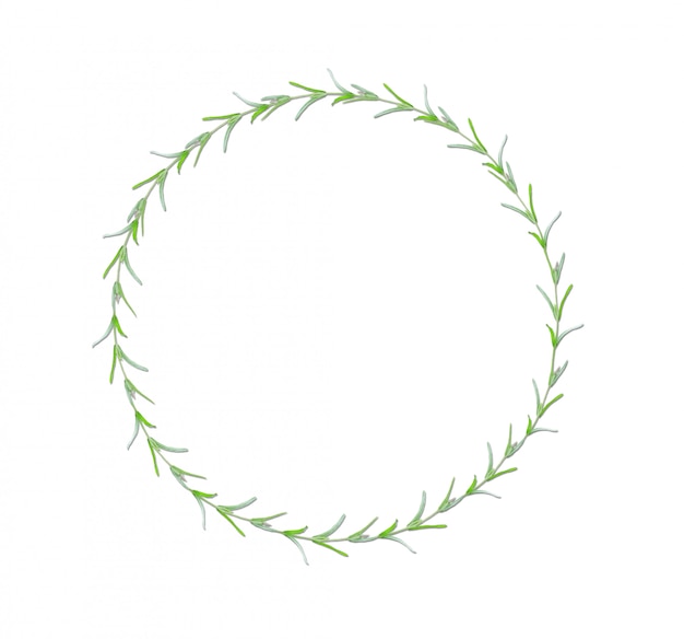 Фото Круглая рамка с зелеными листьями на белом