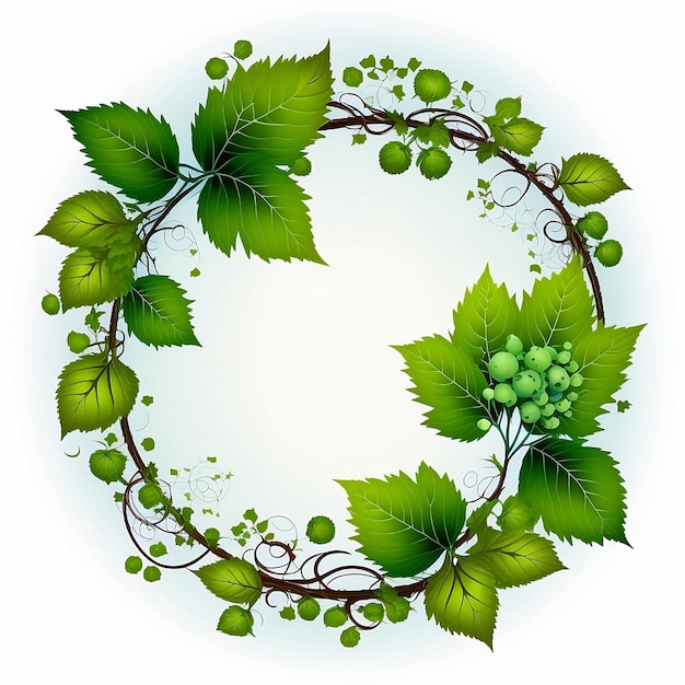 A round frame with green leaves ith tropical leaves template