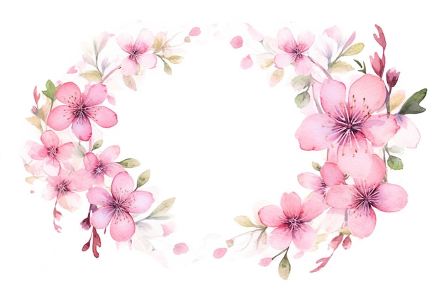 a round frame with pink flowers and butterflies