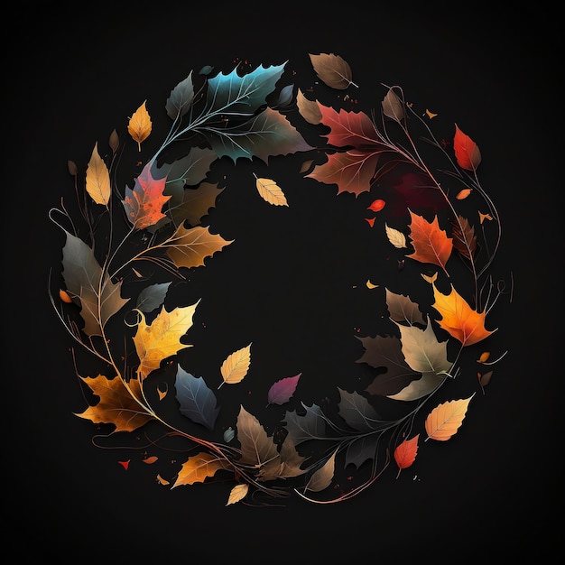 Round frame wreath of autumn leaves Generated AI