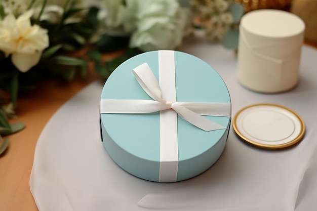 Round gift box with ribbon