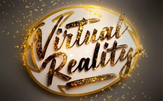 a round gold circle with a gold background that says quot virtual reality quot