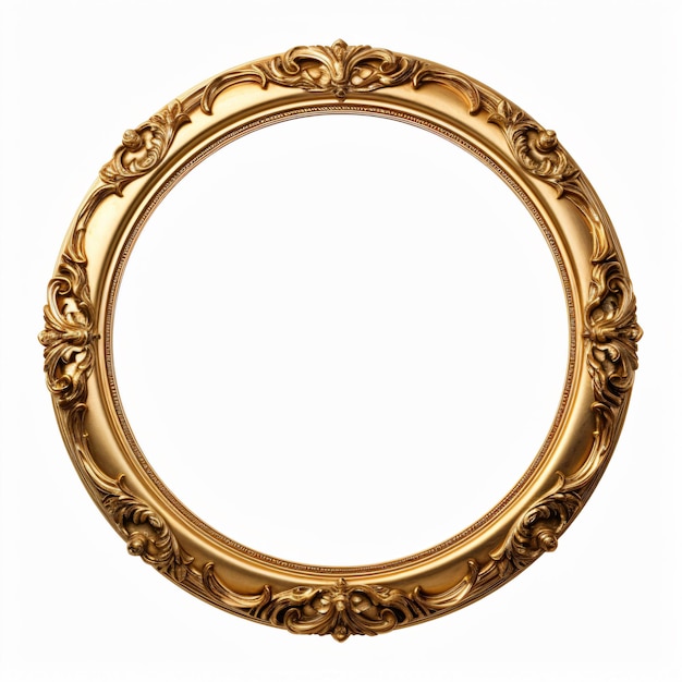 Round gold vintage frame isolated on white background