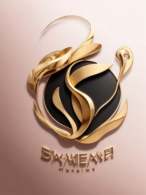 Round golden banner with luxury leaves on black background